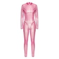 thumbnail image 3 of Aislor Womens Sheer Metallic Shiny Full Body Unitard Long Sleeve Long Pants For Dancewear Pink XXL, 3 of 6
