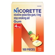 Nicorette Nicotine Gum, Stop Smoking Aids, 4 mg, Fruit Chill, 100 Count