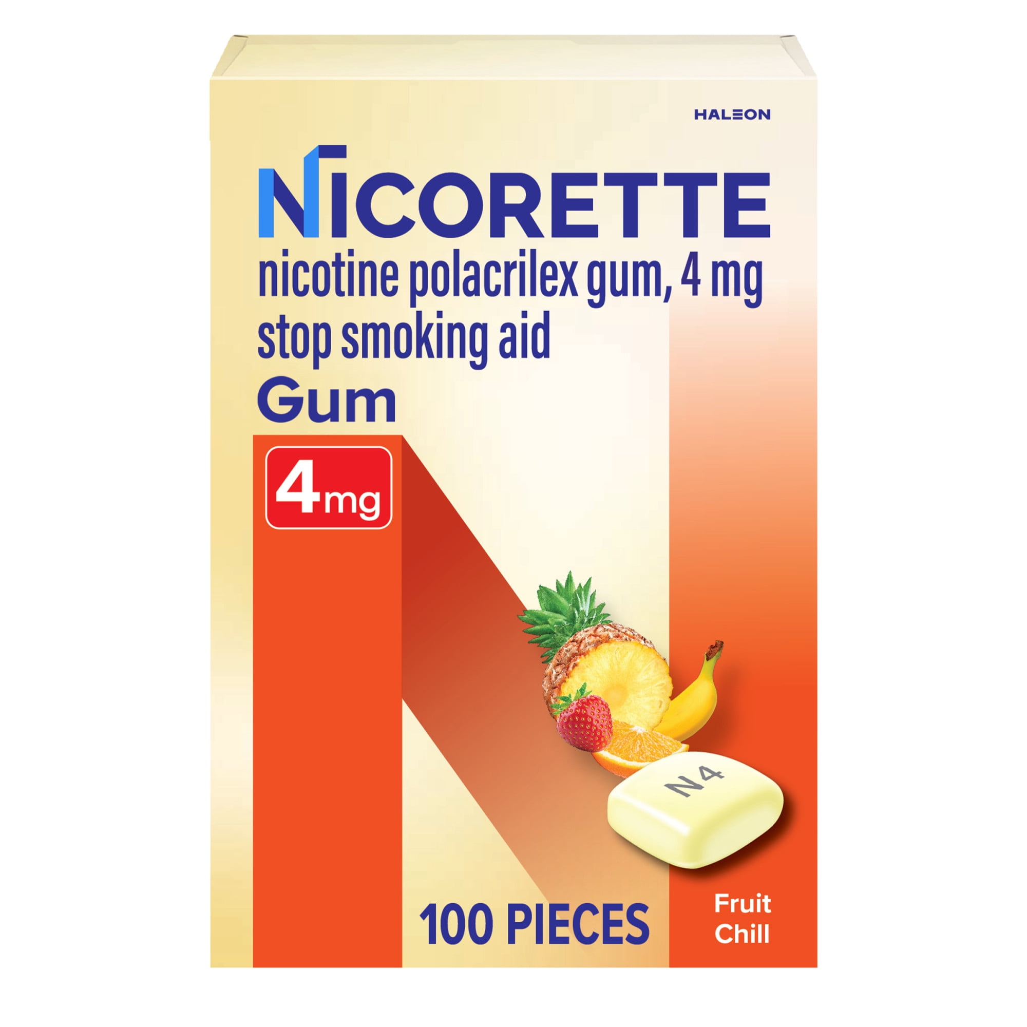 Nicorette Nicotine Gum, Stop Smoking Aids, 4 mg, Fruit Chill, 100 Count