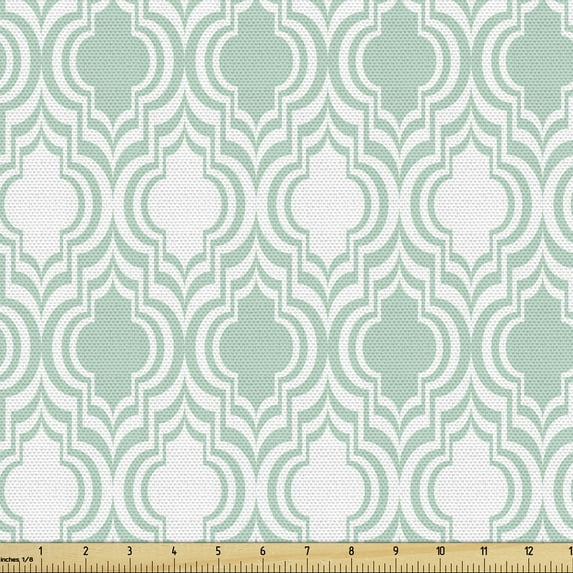 Abstract Fabric by the Yard, Concentric Geometric Shapes Modern Abstract Patterns in Monochrome Design, Upholstery Fabric for Dining Chairs Home Decor Accents, Almond Green White by Ambesonne
