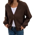 thumbnail image 3 of Suéter de Mujer con Cuello en V, Estilo Casual, , con Botones, Larga, Tipo Cárdigan, Color Liso, Ideal para Otoño e Invierno Marrón M, 3 of 9