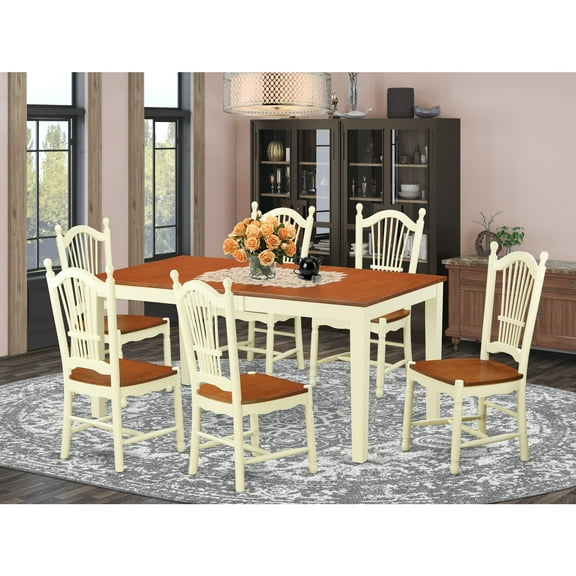 East West Furniture  Table Set Consist of a Rectangle Room Table with Butterfly Leaf and 6 Wood Seat Chairs, Buttermilk & Cherry