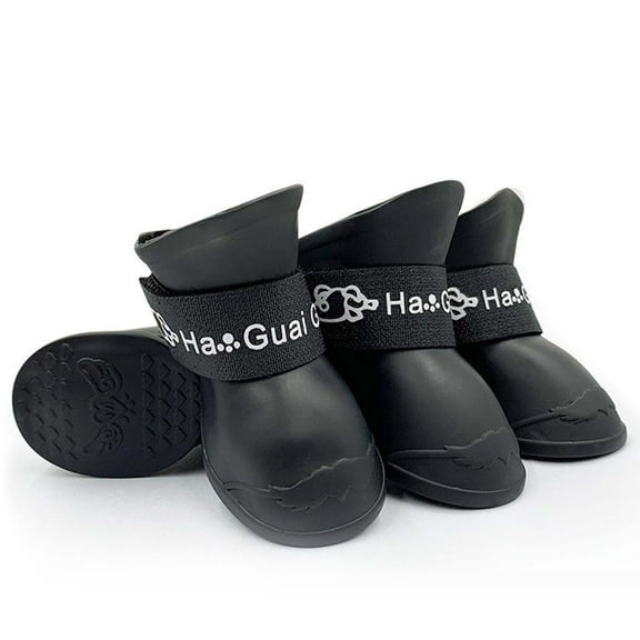 LSLJS 4Pcs Cute Dog Rain Boots, Waterproof Pet Boots Puppy Shoes, Silicone Non-Slip Pet Rain Shoes for Dog in Rainy Snowy Days, Comfortable and Beautiful, Size:S Length: 1.69" Width: 1.30" Black