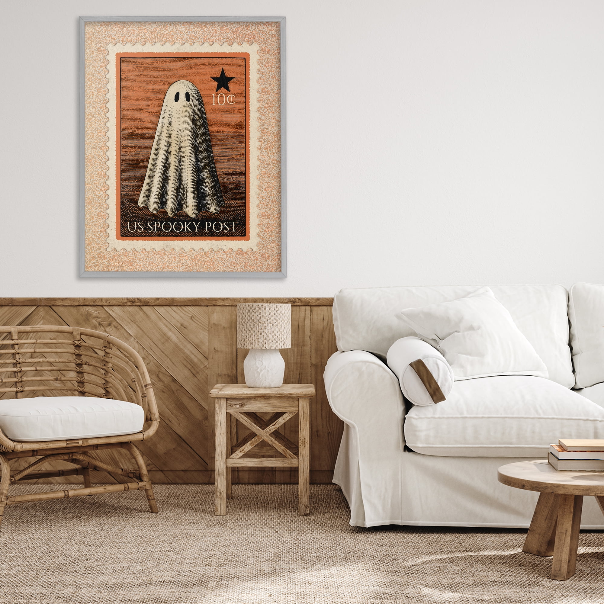 Vintage Ghost Stamp Gray Framed Giclee Art, design by Arlington Prints