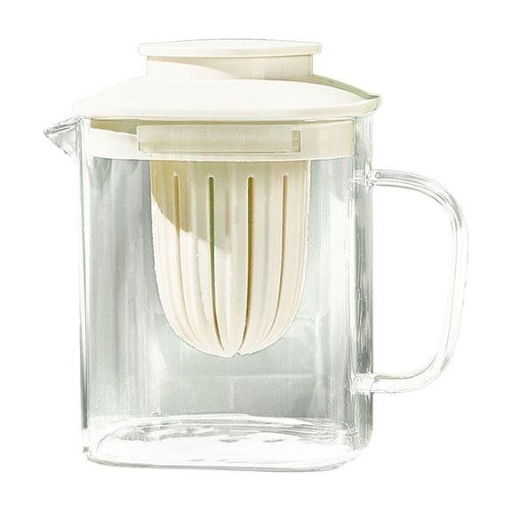 Borosilicate Glass Pitcher with Infuser, 28.7 fl oz Tea Kettle Cup with Detachable Filter for Juice Cold Brew Herbal Tea, White