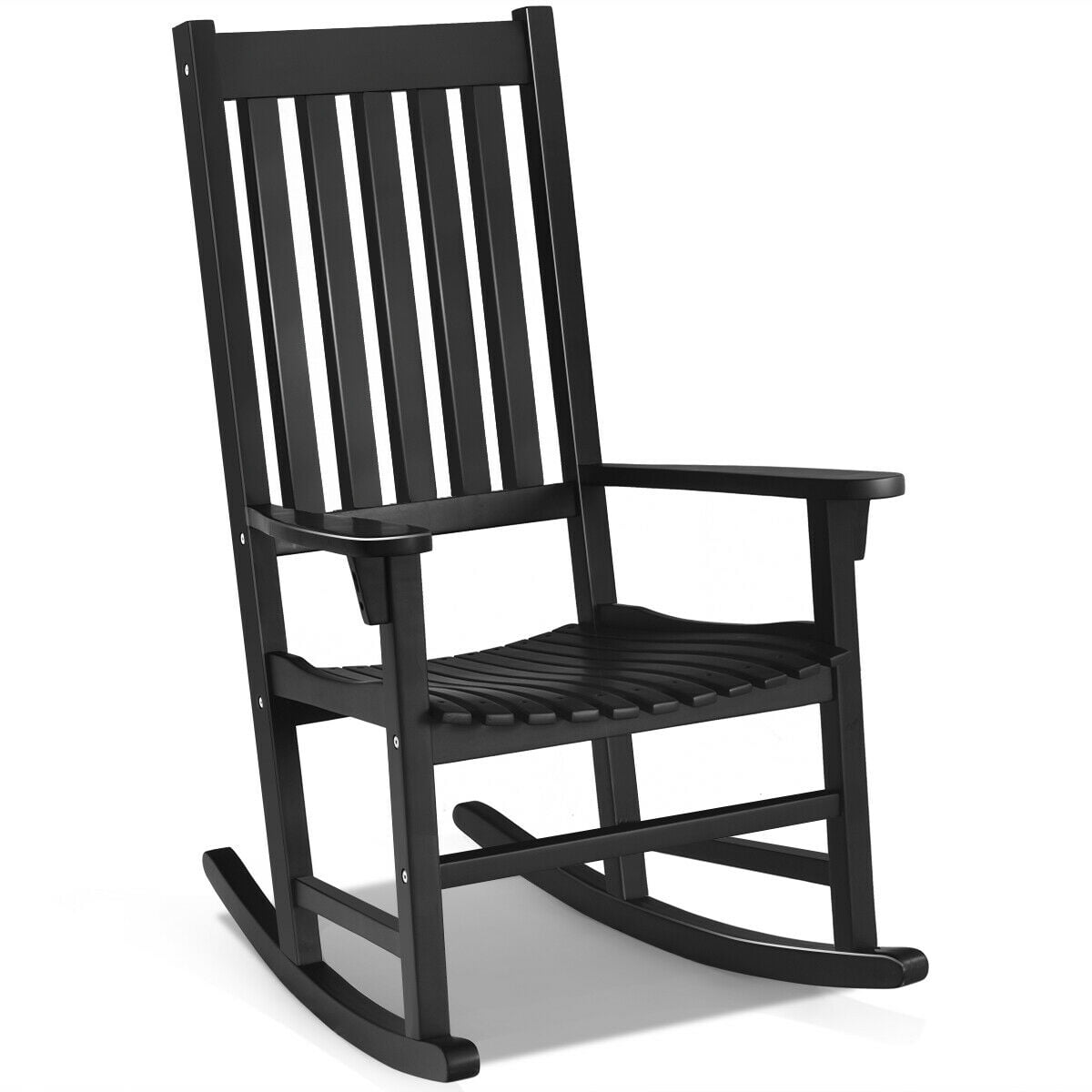 Gymax Wooden Rocking Chair High Back Garden Seat Porch Rocker For Indoor Outdoor Black