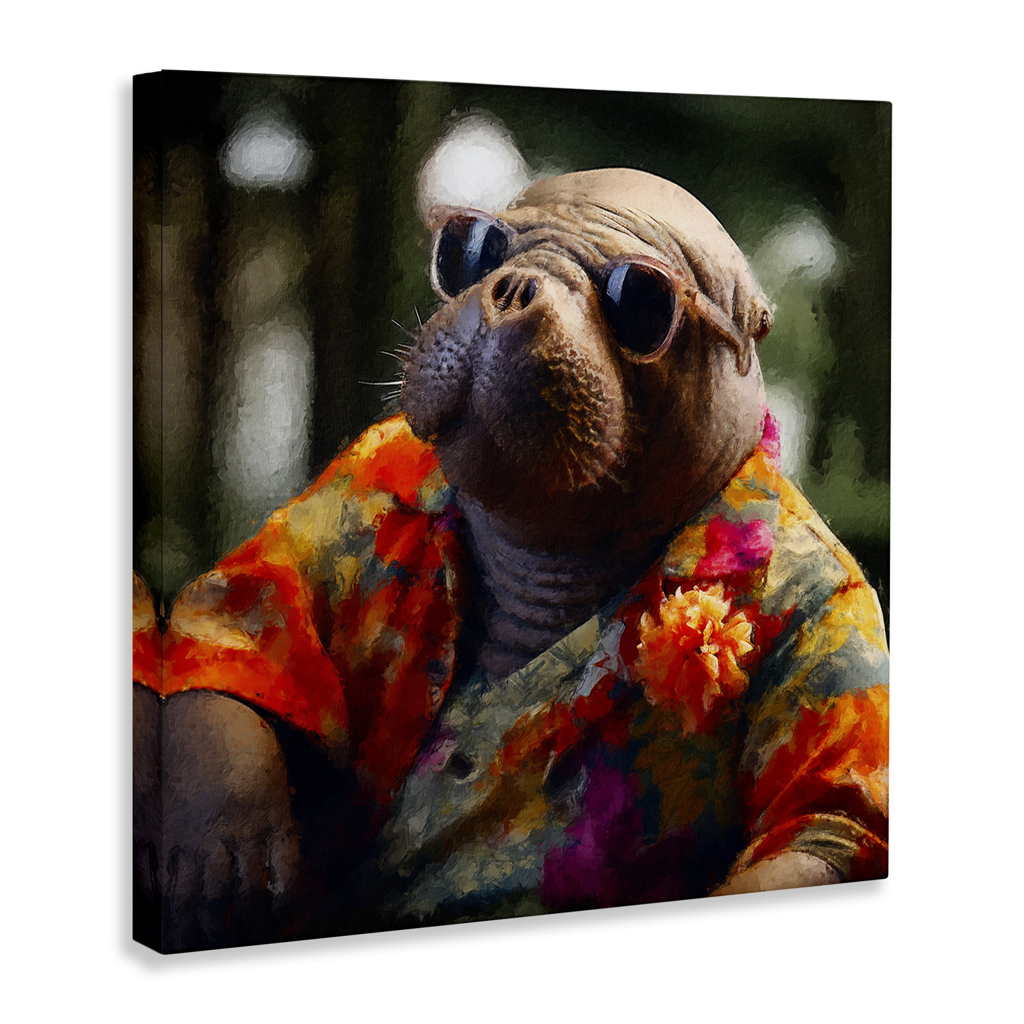 Stupell Industries Manatee with Aloha Shirt Animals & Insects Painting Gallery Wrapped Canvas Art Print Wall Art, 36 x 36