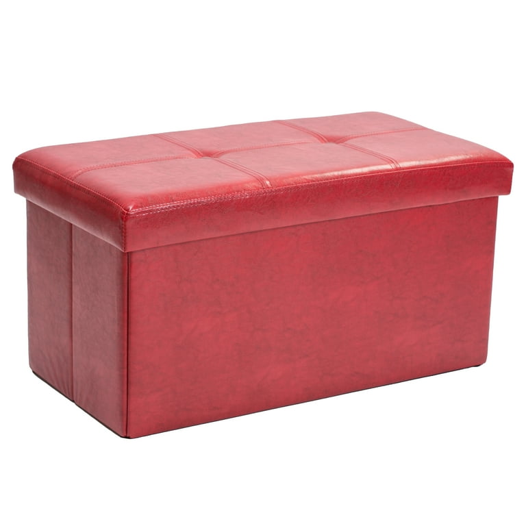 Simplify Faux Leather Double Folding Storage Ottoman in Red Simplify Faux Leather Double Folding Storage Ottoman in Red