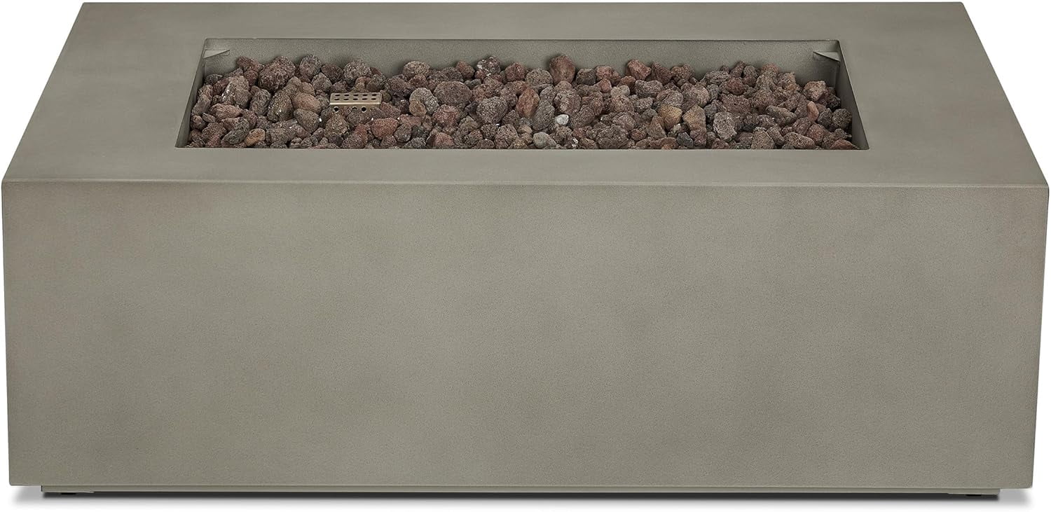 Real Flame Aegean 42" Rectangle Steel Propane or Natural Gas Fire Pit Table in Mist Gray