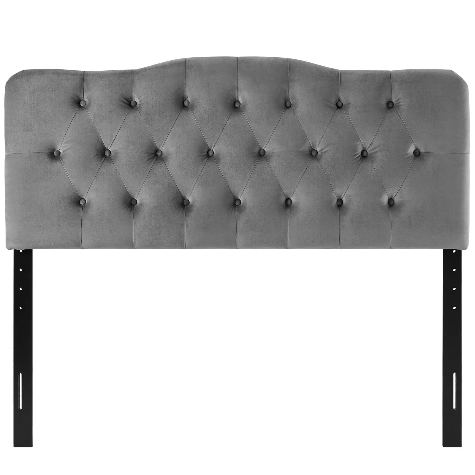 Contemporary Modern Urban Designer Bedroom King Size Tufted Headboard, Velvet Fabric, Grey Gray