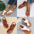 thumbnail image 7 of Xfvqtps Womens Sandals Flat Ring Clip Toe Slingback Hook and Loop Strap Solid Color Simple Non Slip Breathable Casual Fashion Summer Beach Leather Sandals Brown, 7 of 7