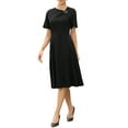 thumbnail image 4 of INSPIRE CHIC Work Dress for Women A-Line Short Sleeve Business Elegant Midi Dresses XS Black, 4 of 4