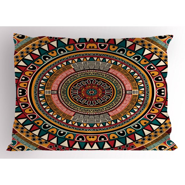 Tribal Pillow Sham African Folkloric Tribe Round Pattern with Ethnic