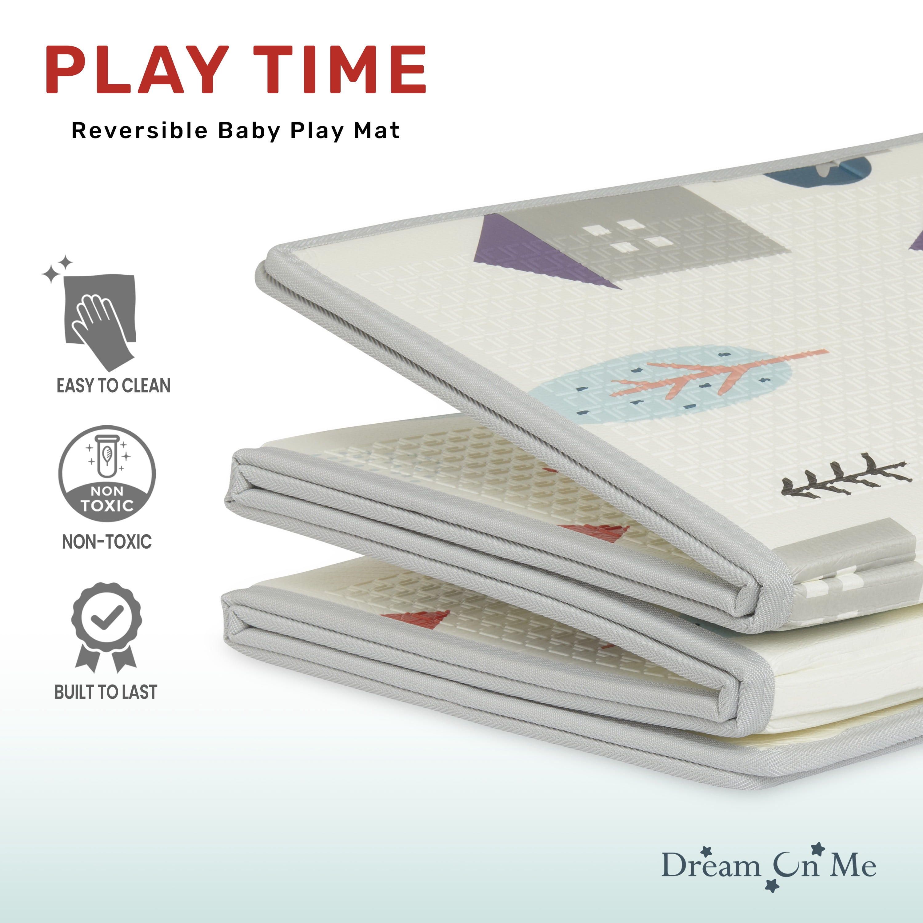 Dream On Me Play Time Reversible Baby and Toddler Play Mat Foldable with Extra Large Thick Foam, Multi