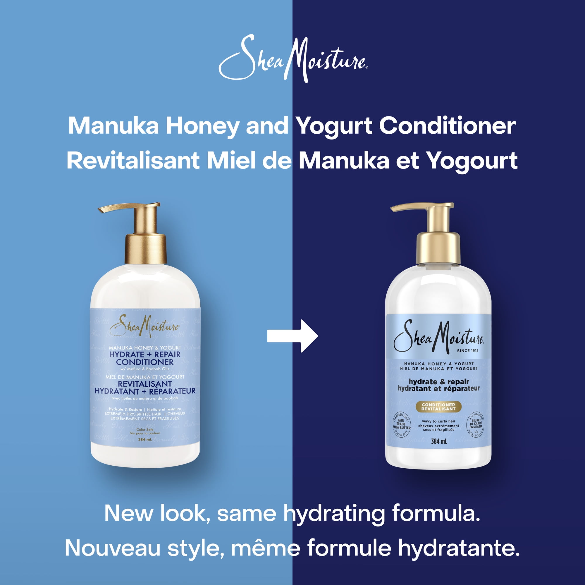 SheaMoisture Miel de Manuka et Yogourt Revitalisant Hydratant et Réparateur pour cheveux bouclés et ondulés endommagés avec huiles de mafura et de baobab 384mL 384mL