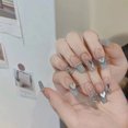thumbnail image 3 of Punta francesa para uñas largas, 24 piezas de uñas postizas de ataúd, cobertura completa, pegamento para uñas, 3 of 5