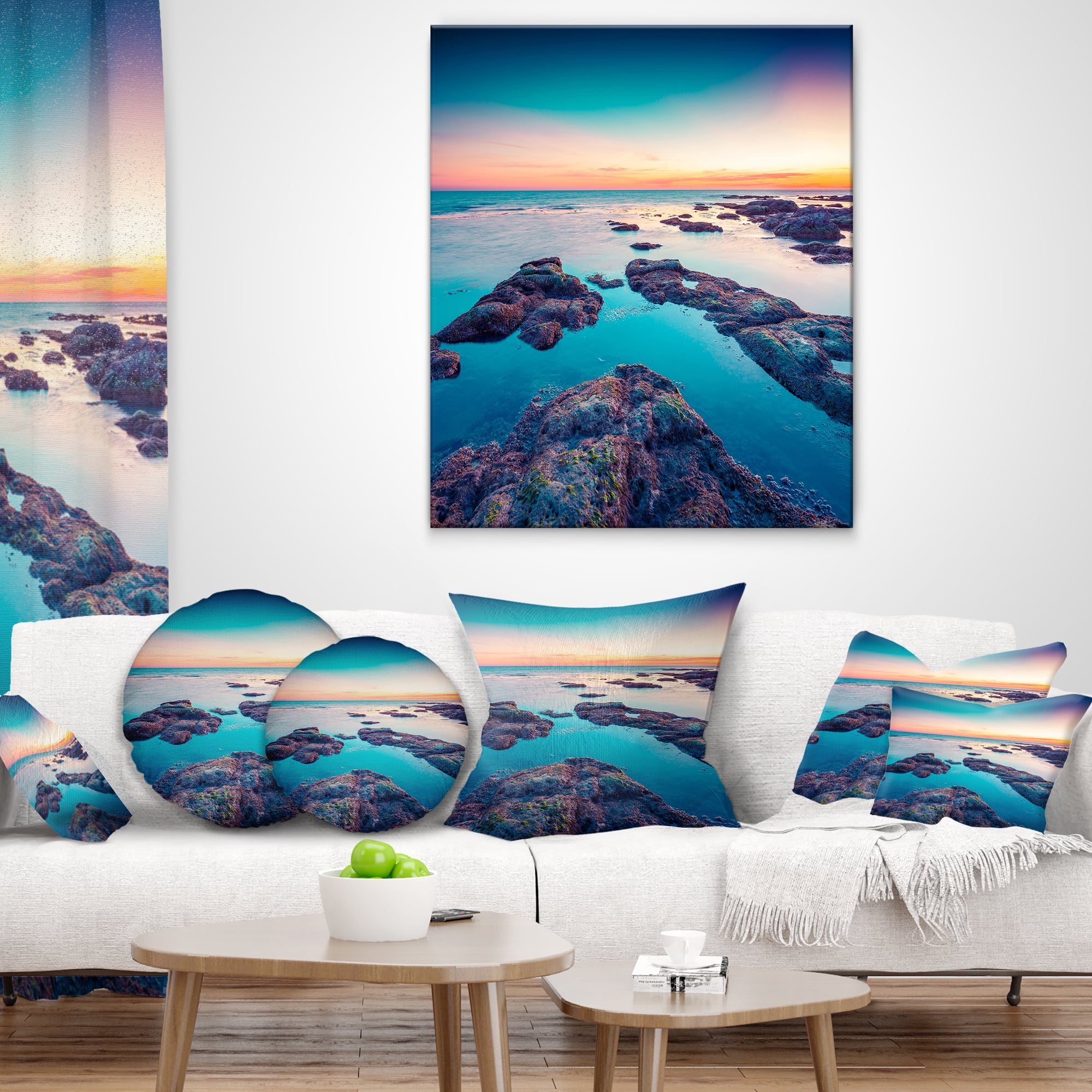 Designart Blue Sicily Island - Seascape Photography Throw Pillow - 18x18