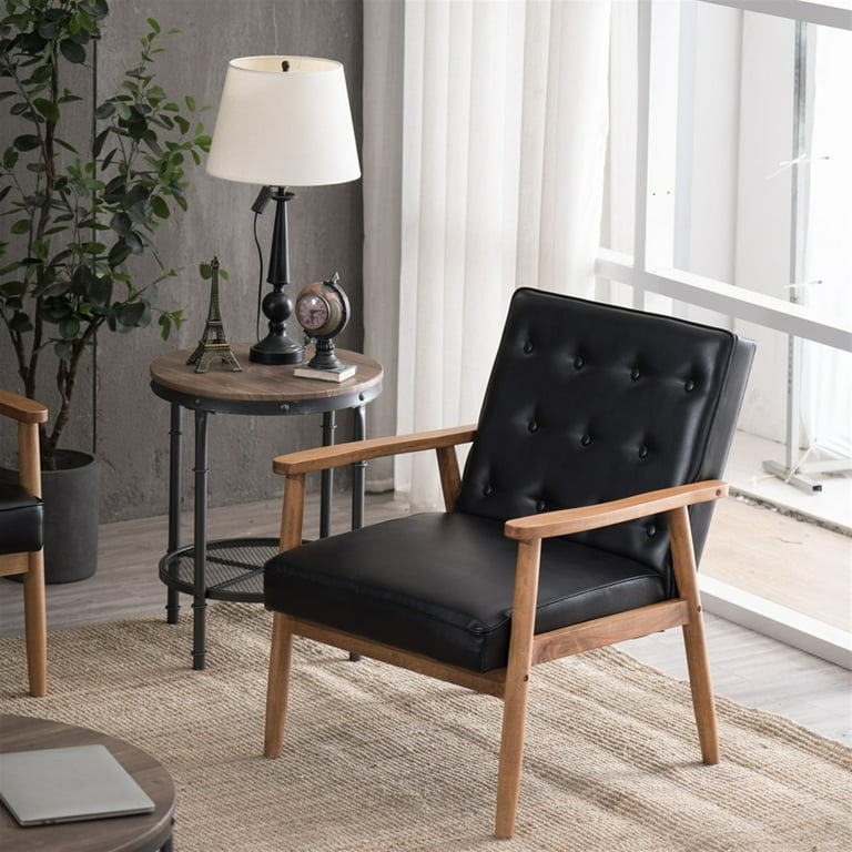 Hassch Vintage Single Chair Indoor Lounge Chair for Living Room Black PU