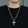 thumbnail image 3 of Mens Stainless Steel Cross Pendant Necklace 5mm Byzantine Link Chain Religions Jewelry, 3 of 4