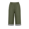 thumbnail image 6 of VBVC Women's Cotton Linen Striped Cuffs Capri Pants with , Wide Leg Summer Trousers For Women , Ladies' Casual Knee Length Shorts with Pockets, S-3XL, 6 of 6