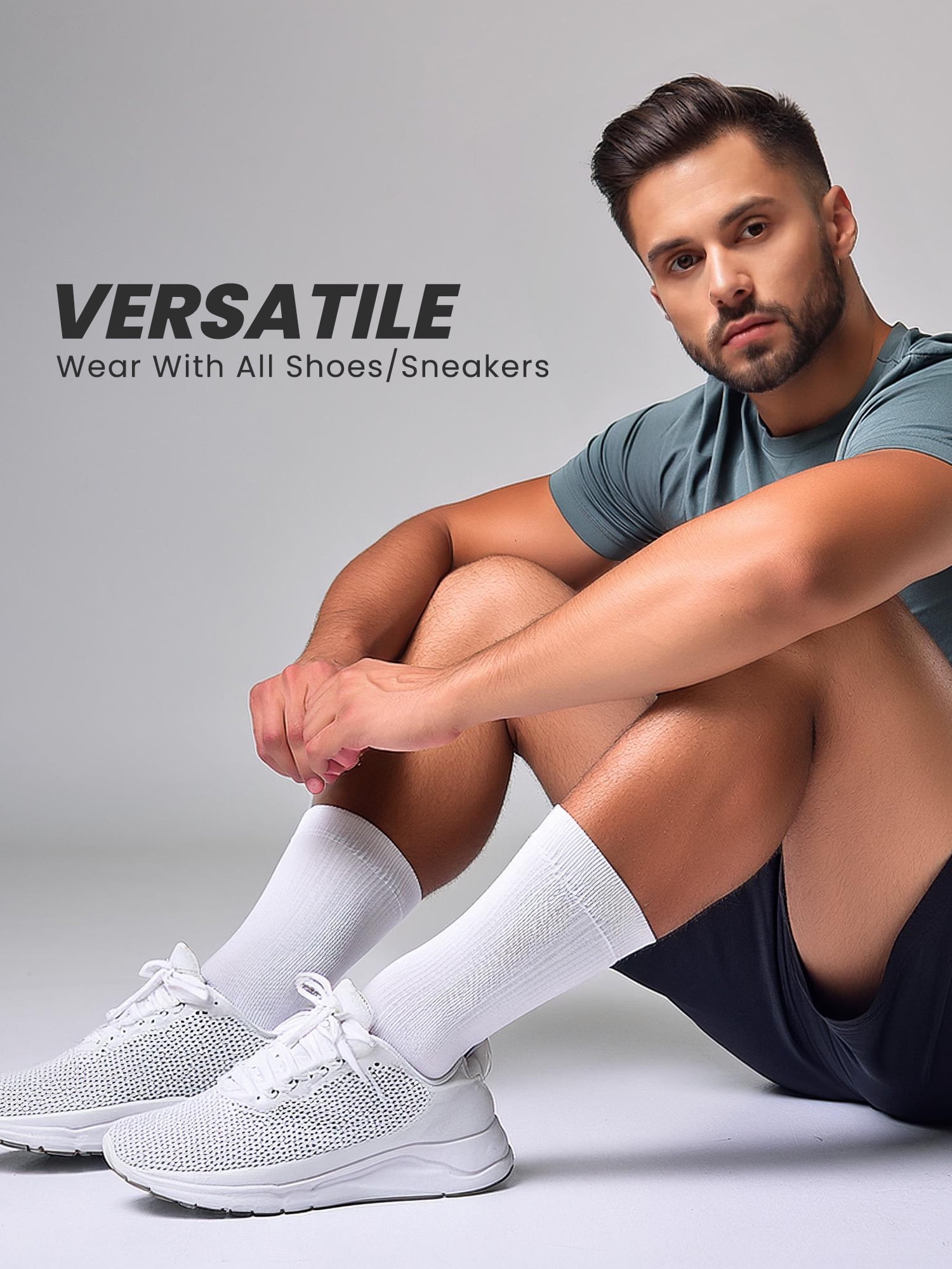 Layer 8 Cushioned Crew Socks for Men Breathable Athletic Socks with Moisture-Wicking Quick Dry Fiber, 12 Pairs, White