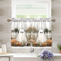 Yayeee Kitchen Curtains Light Filtering 27"x36" Rod Pocket Short Cafe Window Panel, Halloween Pumpkin Field