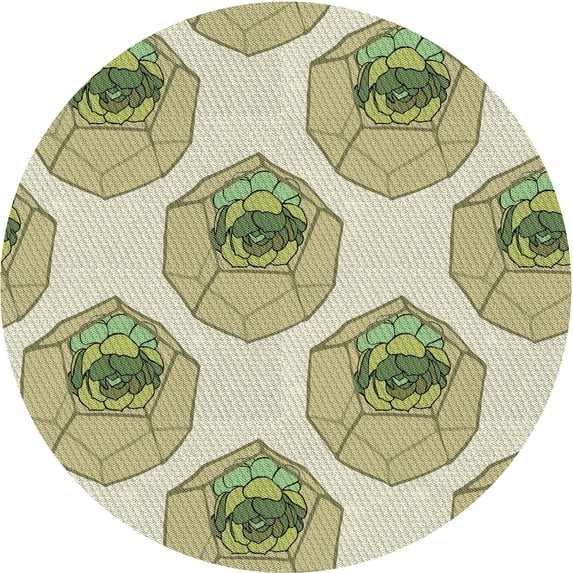 Ahgly Company Indoor Round Patterned Dark Green Novelty Area Rugs, 3' Round