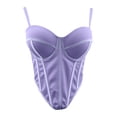 thumbnail image 2 of Women's Bustiers & Corsets Spaghetti Strap Underwire Push Up Full Coverage Bodysuit Solid Color Slimming Bustier Tops (XL, Purple), 2 of 8