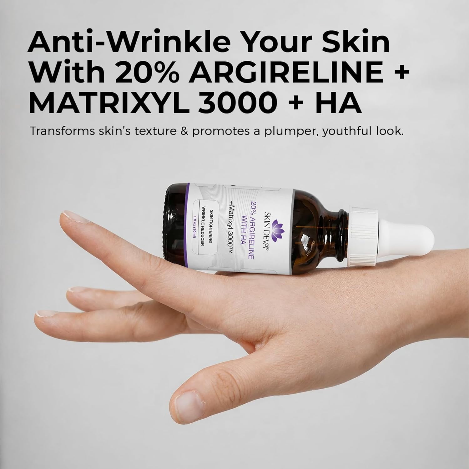 Skin Deva 20% Argireline Matrixyl Serum with Hyaluronic Acid for Hydration, Firmness & Smoother-Looking Skin, 1 oz