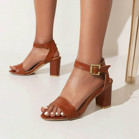 

Josdec Womens Shoes Clearance Roman Sandals Flat Head Open Toe Buckle Solid Color High Heels