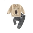 thumbnail image 2 of Toddler Kid Baby Boy 2Pcs Clothes Set 6M 12M 18M 24M 3Y Long Sleeve Letter Cattle Print Sweatshirt Solid Trousers, 2 of 9