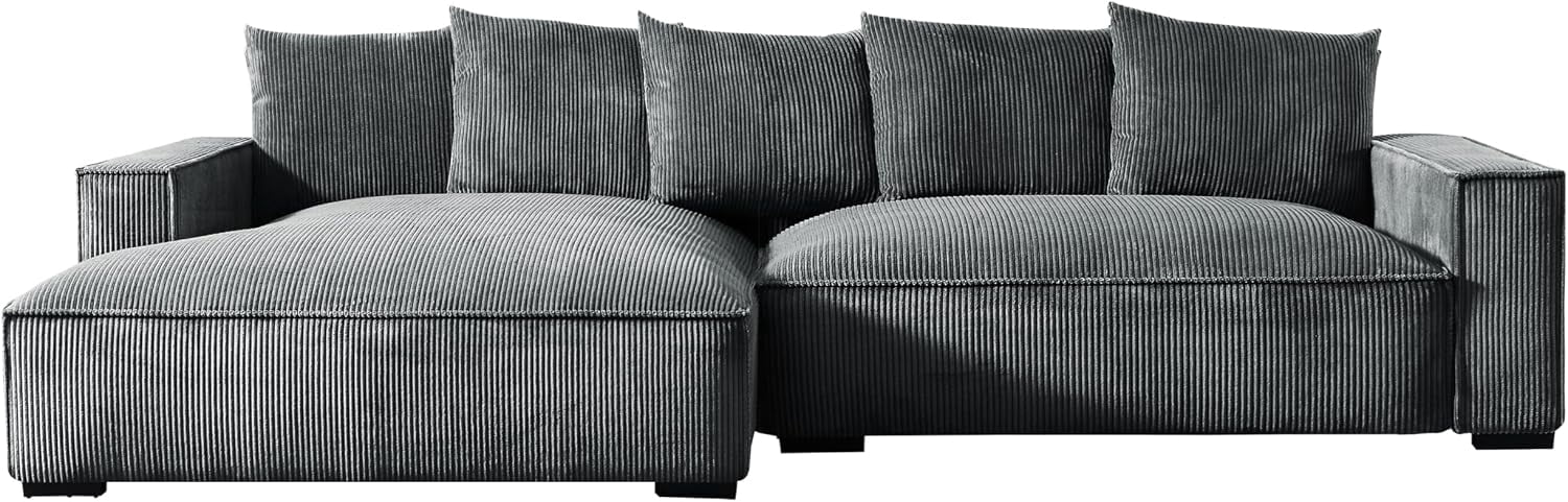 106.7-Inch L Shaped Loveseat and Chaise, Luxe Large Two-Piece Right Facing Sectional Sofa for Living Room,Upholstered with Corduroy Fabric, Left Facing, Gray