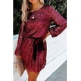 thumbnail image 3 of HLSOHJP Women's Sequin Belted Party Dress Long Lantern Sleeve Glitter Shiny Sparkly Lace Up Cocktail Night Out Mini Dress, 3 of 6