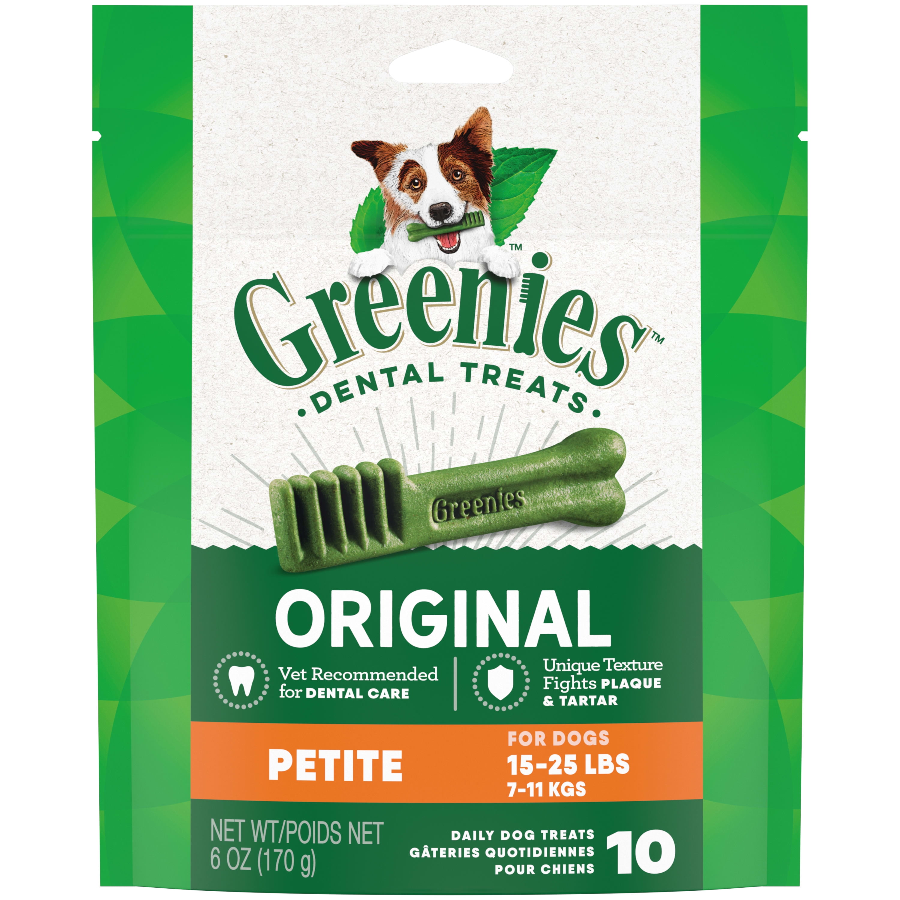 GREENIES Original Flavor PETITE Size Dental Chew Treats for Dogs, 6 oz. Pack (10 Treats)