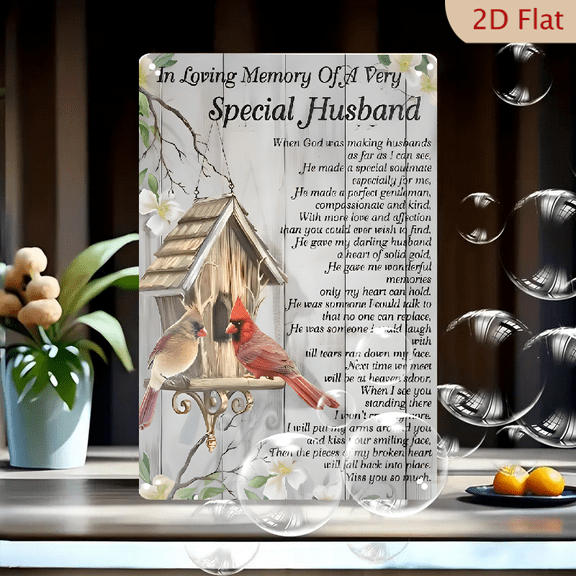 Vintage iron Wall Sign - In Loving Memory of a Very Special Husband - Rustic Home, Cafe, Bar Decor with Heartfelt Poem & Cardinal Bird Design - Waterproof & Dustproof 12*8 Inches, Sentimental Wall