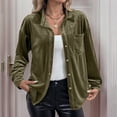 thumbnail image 5 of Stamzod Fall Shirts for Women Long Sleeve Velvet Button Up Shirt Women Officewear Business Casual Work Blouses 2025 Army Green-5 L, 5 of 9