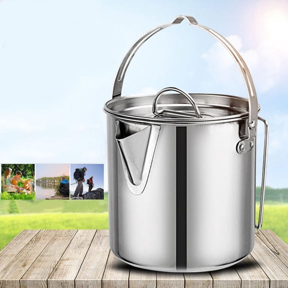 OTVIAP Stainless Steel Water Pot,Camping Water Pot,1.2L Outdoor Portable Camping Hiking Stainless Steel Hanging Water Pot Kettle Coffee Pot Kitchenware