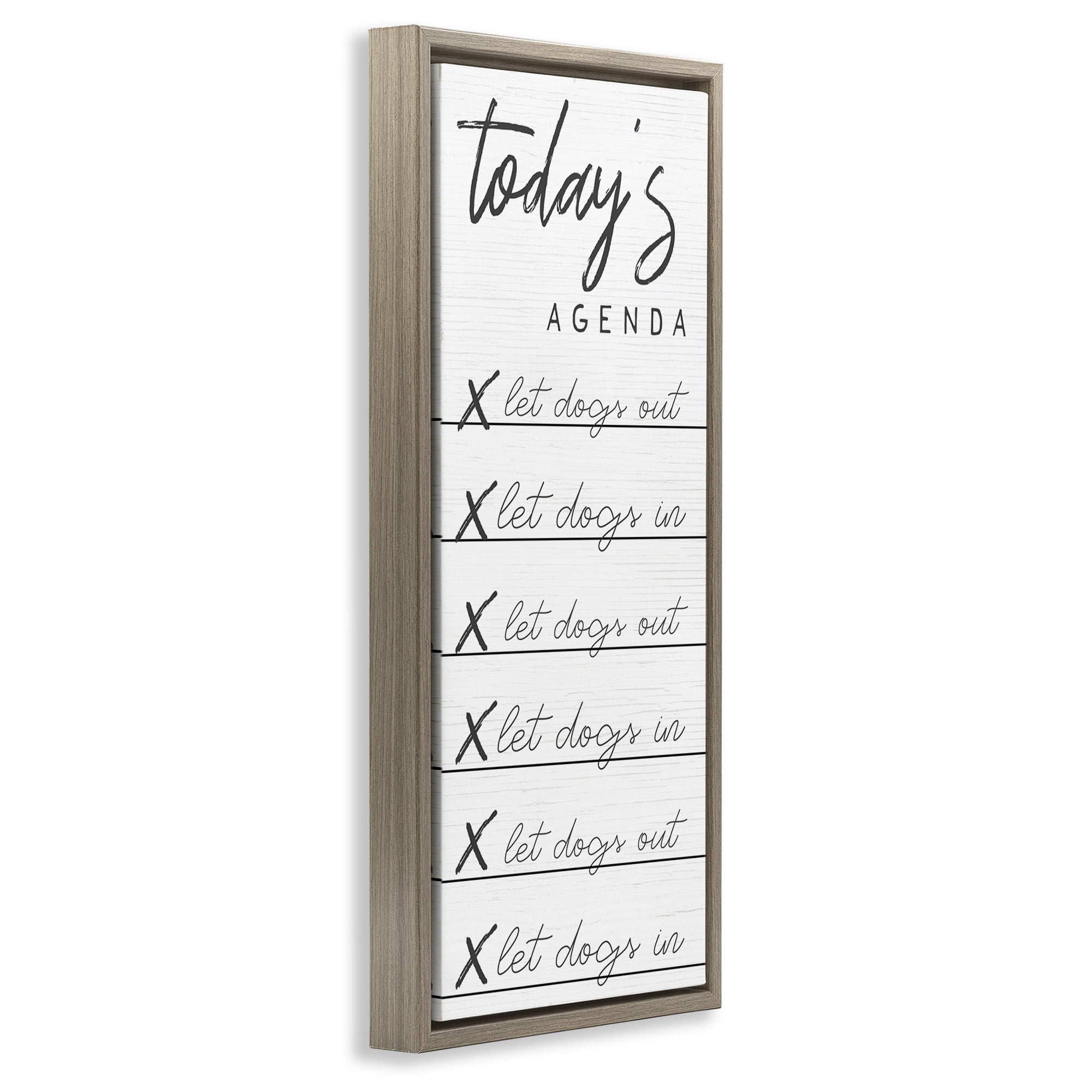 Stupell Industries Today's Agenda Funny Dog Checklist Typography Painting Brown Floater Framed Canvas Art Print Wall Art, 15 x 31
