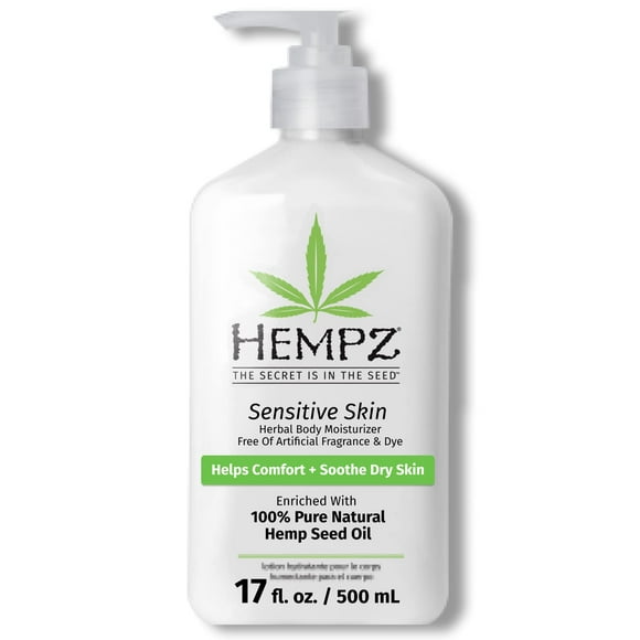 Hempz Sensitive Skin Herbal Body Moisturizer with Oatmeal, Shea Butter for Women and Men, 17 oz. - Premium, Soothing Body Lotion with Hemp Seed, Cocoa Seed, Mango Seed for Dry Skin - Sk