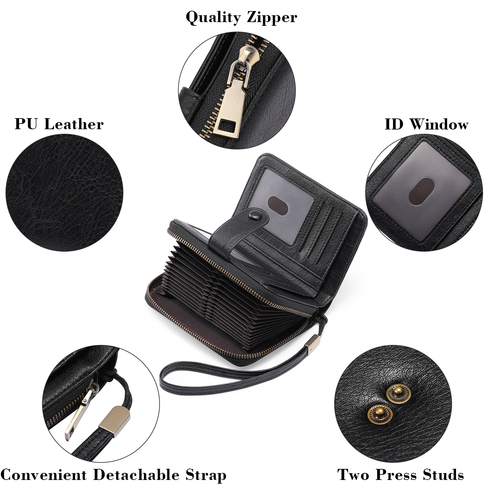 SENDEFN Women's Leather Wristlet Card Wallet, Black photo 5