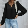 thumbnail image 5 of LYXSSBYX Solid Long Sleeves Women Tops Satin Socket V-Neck Solid-color Commute Long Sleeve Blouses Shirt Tops, 5 of 9