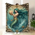 thumbnail image 3 of 1pc Mermaid printing Throw Blanket - Turquoise & Golden Oceanic Design with Mermaid Tail, All-Season Soft Flannel - Machine Washable, 3 of 5