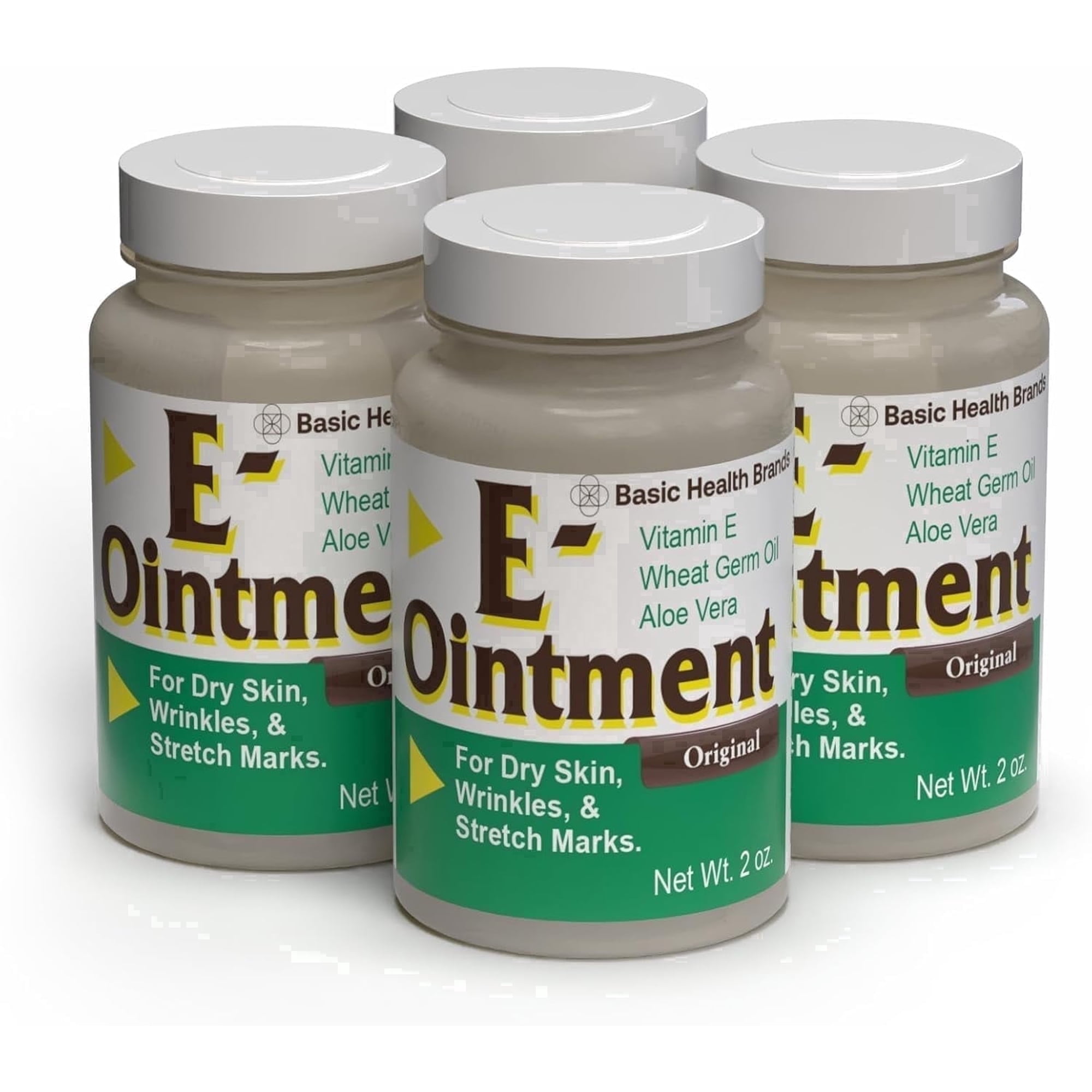 Basic Health Brands Vitamin E Ointment 2 oz - Helps Reduce Scars, Stretch Marks & Wrinkles - 4 Pack
