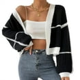 thumbnail image 2 of Women'S Color Block Crop Cardigan Top Long Sleeve Open Front Sweater Black S, 2 of 9