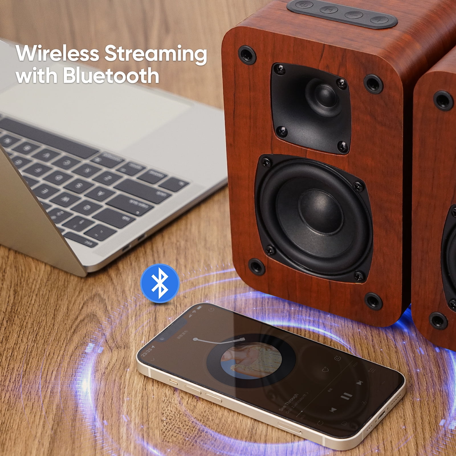 Saiyin Bluetooth Bookshelf Speakers for Record Player,Active Speakers with 3 Inch Woofer, Powered Speakers with Optical/AUX/TV-ARC Input for Turntable, PC and TV