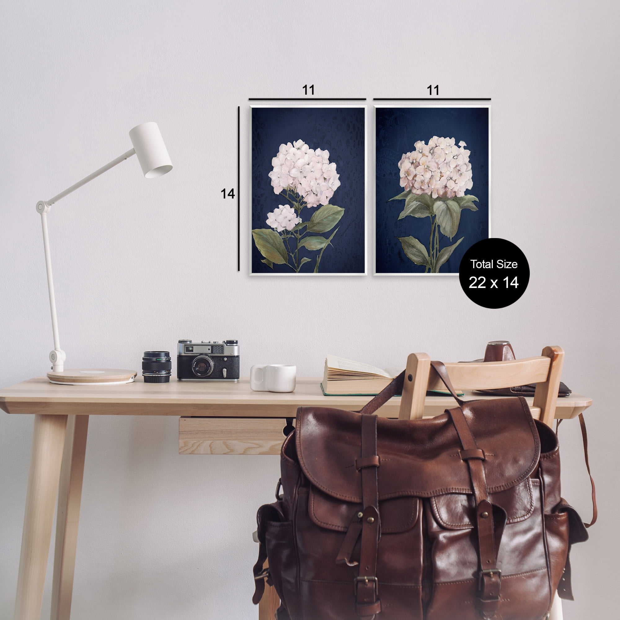 Stupell Industries Hydrangea Flower on Blue Plants & Flowers Painting Unframed Art Print Wall Art, 11 x 14, Set of 2