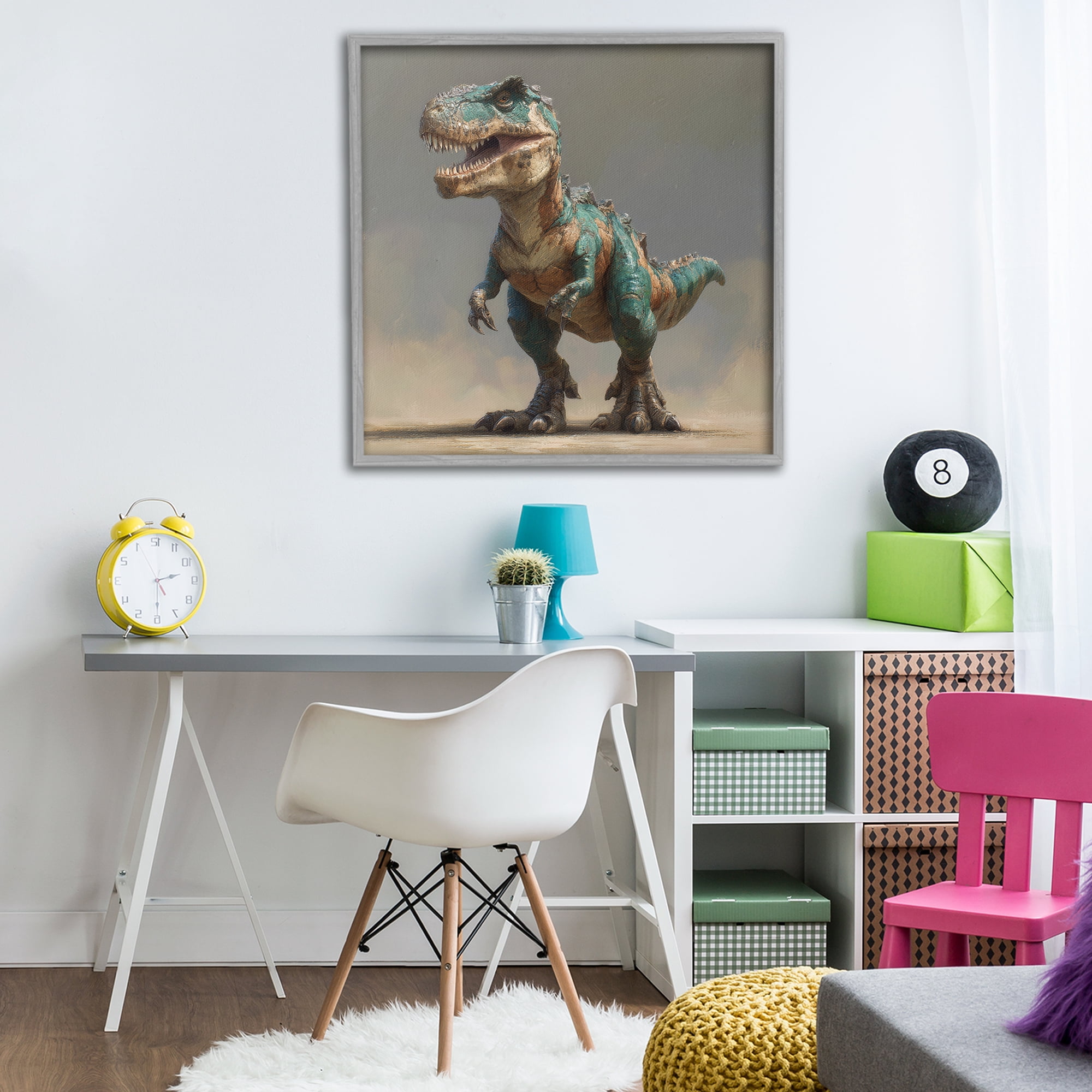 Stupell Industries Turquoise T-Rex Study Gray Framed Giclee Art, design by Wumples