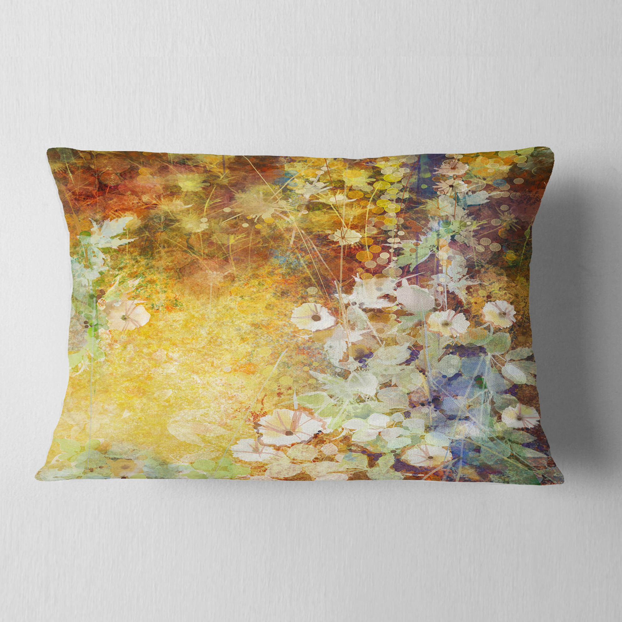 Designart Little Flowers with Soft Green Leaves - Floral Throw Pillow - 12x20