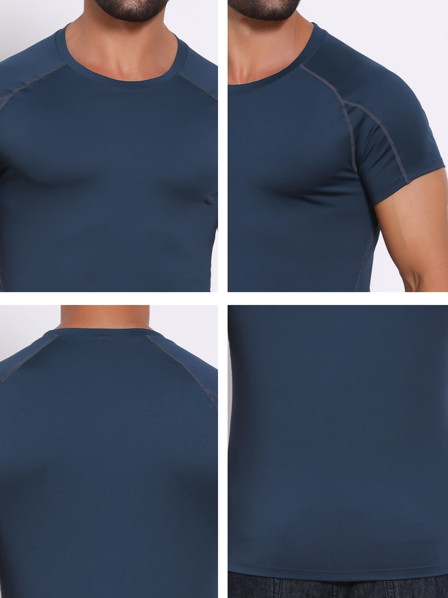 DARING DIVA Men's Workout Stretch Crew Neck Short Sleeve T-Shirt M Dark Blue