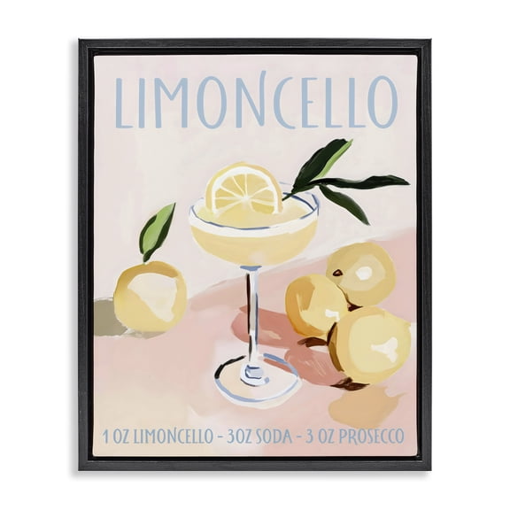 Stupell Industries Limoncello Summer Cocktail Black Framed Floater Canvas Wall Art, design by Sisi and Seb
